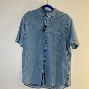 Express Denim Casual Button Down Short Sleeve Collard Shirt Large